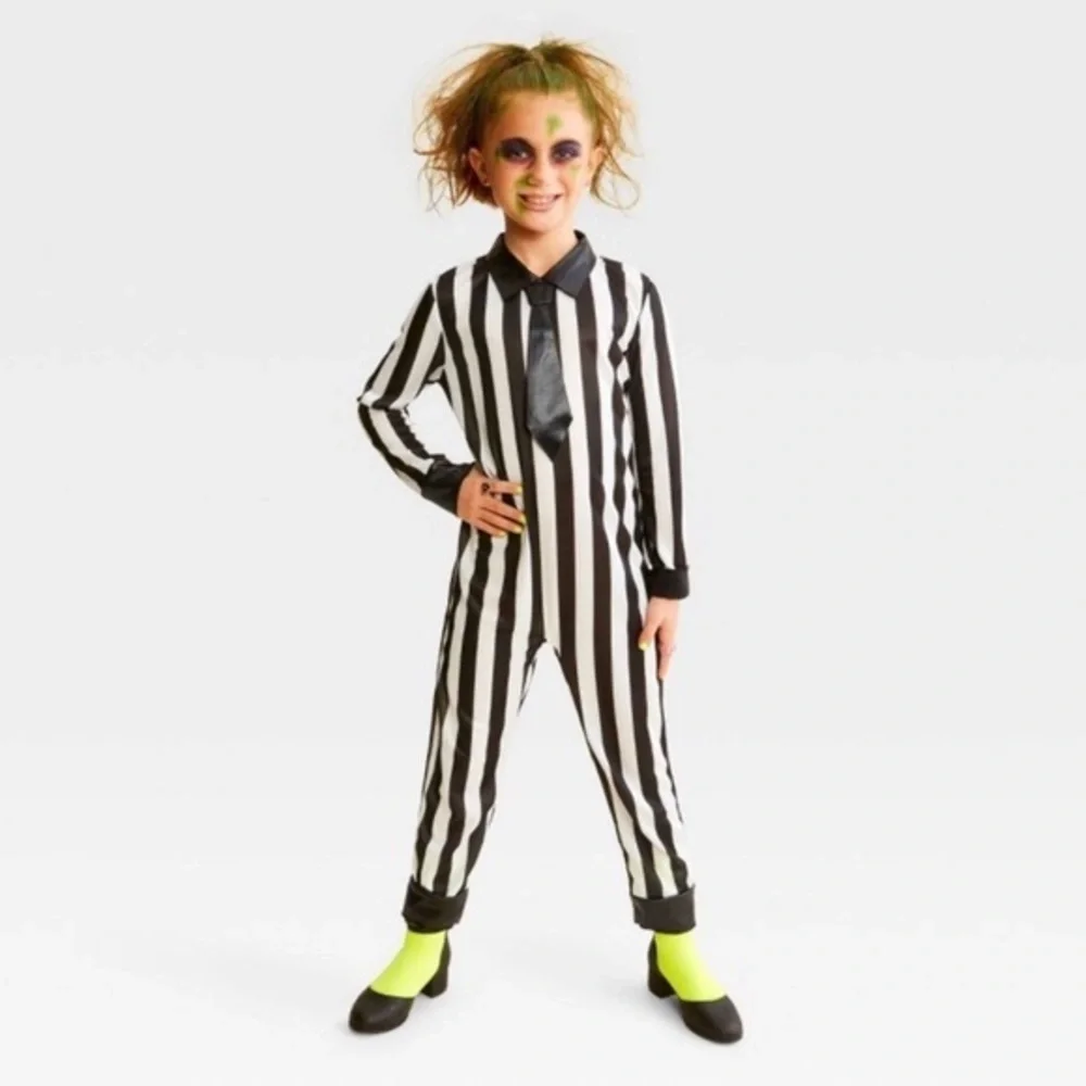 Kids' Striped Jumpsuit Halloween Costume nwt like beetlejuice Look